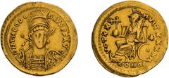 Byzantine Gold Theodosius II. Solidus; Theodosius II; 402-450 AD, Constantinople, c. 430-440 AD, Solidus, 4.36g. RIC-257 (S ), officina H=8; Depeyrot-81/1 (p. 254, 85 spec. from officina H). Obv: D N 