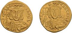 Byzantine Gold Constantine V with Leo III, Reverse Legend Error. Solidus; Constantine V with Leo III, Reverse Legend Error; 741-745 AD, Constantinople, Solidus, 4.43g. Rev. legend var. of Berk-225, Se