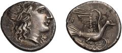 Greek Silver Peloponnesus, Sicyon. 1/8 Obol; Peloponnesus, Sicyon; c. 350-320 BC, Obol, 0.91g. BCD-257, BM-166. Obv: Laureate head of Apollo r. Rx: Dove flying r., [S]I above tail feathers.. EF Buy Pr