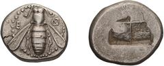 Greek Silver Ionia, Ephesus. Drachm; Ionia, Ephesus; c. 500-420 BC, Drachm, 3.39g. Karwiese Serie VI, 2B; SNG Aulock 1825–1826; SNG Kayhan-122. Obv: E-F flanking bee. Rx: Quadripartite incuse, partial