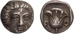 Greek Silver Caria, Rhodes. Achaean League Hemidrachm, ex BCD; Caria, Rhodes; c. 404-390 BC, Hemidrachm, 1.82g. SNG Keckman-366, SNG Cop-725. Obv: Head of Helios three-quarter face to r. Rx: P - O l. 