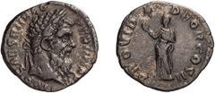 Roman Imperial Pertinax. Denarius; Pertinax; 193 AD, Rome, Denarius, 2.64g. BM-13, C-43 (50 Fr.), RIC-11a (R2). Obv: IMP CAES P HELV - PERTIN AVG Head laureate r. Rx: PROVID - DEOR COS II The Human Ra