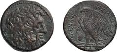 Greek Bronze Ptolemaic, Ptolemy II. AE 27; Ptolemaic, Ptolemy II; Alexandria, 285-246 BC, AE 27, 17.24g. Sv-553, SNG Cop-119. Obv: Laureate head of Zeus r. Rx: ?TO?EMAIOY - BASI?EOS Eagle standing l. 
