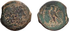 Greek Bronze Ptolemaic, Ptolemy II. AE 30; Ptolemaic, Ptolemy II; 285-246 BC. Sidon, AE 30, 24.95g. Sv-760. Obv: Laureate head of Zeus r. Rx: ?????????? - ??S???O[S] Eagle with folded wings standing l