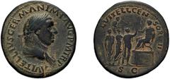Roman Bronze Vitellius. Sestertius; Vitellius; 69 AD, Rome, Sestertius, 23.73g. BM-49, pl. 62.15 (same dies); Paris-103, pl. XXIV (same dies); C-53 (200 Fr.); RIC-134. Obv: A VITELLIVS GERMAN IMP AVG 