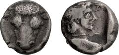 Greek Phocis. Triobol; Phocis; 460-458/7 BC, Triobol, 2.80g. Williams-162. Obv: Bull's head facing. Rx: [FO]KI around archaic head of Artemis r., all within incuse square.. VF Buy Price: $450
