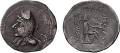Greek Parthia, Mithradates I, 171-138 BC. Drachm; Parthia, Mithradates I, 171-138 BC; Drachm, 3.89g. Sellwood-10, Shore-13. Obv: Beardless bust of king l., wearing bashlik, earring visible. Rx: Archer