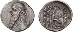 Greek Parthia, Mithradates II, 123-88 BC. Drachm; Parthia, Mithradates II, 123-88 BC; Drachm, 4.20g. Sellwood-26.24, Shore-84. Obv: Bare headed bust of king l., wearing diadem. Rx: Archer seated r. on