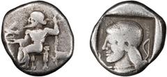 Greek Silver Arcadia, Cleitor. Achaean League Hemidrachm, ex BCD; Arcadia, Cleitor; 479-470 BC, Hemidrachm, 2.82g. BCD-1395. Obv: Zeus seated holding eagle. Rx: Head of Kallisto l. wearing taenia and 