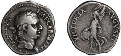 Roman Silver Vitellius. Denarius; Vitellius; 69 AD, Lugdunum, Denarius, 3.41g. BM-125, Paris-30, C-99 (12 Fr.), RIC-62 (S). Obv: A VITELLIVS - IMP GERMAN Head laureate r., globe (off flan) at tip of n