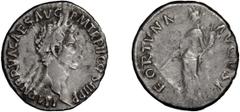 Roman Silver Nerva. Denarius; Nerva; 96-98 AD, Rome, 97 AD, Denarius, 3.31g. BM-57, Paris-42, C-71, RIC-28. Obv: with titles TR P II COS III. Rx: FORTVNA - AVGVST Fortuna standing l. holding rudder an
