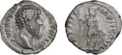 Roman Silver Lucius Verus. Denarius; Lucius Verus; 161-169 AD, Rome, 164 AD, Denarius, 3.11g. BM-282, C-229, RIC-515. Obv: L VERVS AVG - ARMENIACVS Head bare r. Rx: [T]R P IIII - IMP II COS II Mars st