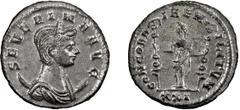 Roman Silver Severina. Antoninianus; Severina; Cyzicus, 275 AD, Antoninianus, 4.35g. Göbl-352a0 (31 spec.), Paris-1237, RIC-18. Obv: SEVERINA AVG Bust draped r. on crescent, wearing stephane. Rx: CONC