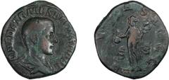 Roman Bronze Herennius Etruscus as Caesar. Sestertius; Herennius Etruscus as Caesar; 250-251 AD, Rome, Sestertius, 19.84g. RIC-167a (R2!), C-12 (BM, 40 Fr.!). Obv: Q HER ETR MES DECIVS NOB C Bare-head