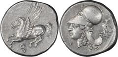 Greek Silver Corinthia, Corinth. Stater; Corinthia, Corinth; c. 345-307 BC, Stater, 8.62g. Calciati-423, Ravel-1032. Obv: Pegasus flying l., koppa below. Rx: Head of Athena l., wearing pearl necklace,