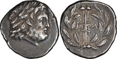 Greek Silver Elis, Olympia. Achaean League Hemidrachm, ex BCD; Elis, Olympia; c. 250s-240s BC, Hemidrachm, 2.27g. BCD-228. Obv: Laureate head of Zeus r. Rx: F - A across field, Vertical thunderbolt wi