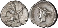 Greek Silver Uncertain Mint in Cilicia. Archaic Tetartemorion; Uncertain Mint in Cilicia; 4th Cent. BC, Tetartemorion, 0.20g. Sunrise-95, SNG Paris-, SNG Levante-. Troxell & Kagan-. Obv: Persian Great