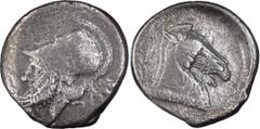 Roman Republic Anonymous. Didrachm; Anonymous; 280-276 BC, Didrachm, 6.72g. Syd-1, Cr-13/1. Obv: Helmeted head of bearded Mars l., wearing Corinthian helmet. Rx: Horse's head r., wheat ear behind, ROM