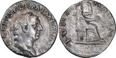 Roman Imperial Vitellius. Denarius; Vitellius; 69 AD, Rome, Denarius, 3.17g. BM-34, Paris-71, C-72, RIC-107. Obv: [A VITE]LLIVS GERM IMP AVG TR P Head laureate r. Rx: PONT - MAXIM Vesta, veiled, seate