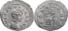 Roman Imperial Julia Paula. Denarius; Julia Paula; Rome, 220 AD, Denarius, 2.49g. BM-172, RSC-6a, Eauze Hoard-376 (29 spec.), RIC-211. Obv: IVLIA PAVLA AVG Bust draped r. showing later coiffure with s