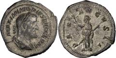 Roman Imperial Maximinus I Thrax. Denarius; Maximinus I Thrax; 235-238 AD, Rome, 236-8 AD, Denarius, 2.96g. BM-144, C-37, RIC-19. Obv: with GERM, third portrait. Rx: PAX - AVGVSTI Pax standing l. hold
