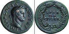 Imperial Bronze Galba. Sestertius; Galba; 68-69 AD, Sestertius, 27.07g. BM-115, C-297 (4 Fr.), RIC-263 (C), Kraay-277 (A65/P51). Obv: IMP SER GALBA - AVG TR P Bust draped r. wearing oak wreath; from t