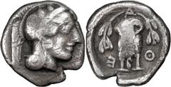 Greek Coins Attica, Athens. Triobol; Attica, Athens; c. 454-404 BC, Triobol, 1.95g. SNG Cop-44, HGC-1641. Obv: Head of Athena r. wearing crested helmet. Rx: A - T - ? Owl standing facing, wings closed