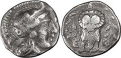 Greek Coins Attica, Athens. Triobol; Attica, Athens; c. 353-294 BC, Triobol, 1.94g. SNG Cop-68, HGC-1642. Obv: Head of Athena r. wearing crested helmet. Rx: A - E - T Owl standing facing, wings closed