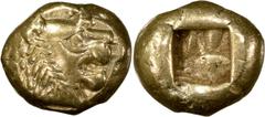 Greek Coins Lydia, Alyattes II to Croesus. 1/12 Silver Stater; Lydia, Alyattes II to Croesus; c. 620/10-550/39 BC, EL 1/12 Stater, 1.18g. Weidauer-Group XVI, 90; SNG Kayhan-1015; BM-17. Obv: Lion's he