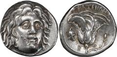 Greek Coins Caria, Rhodes. Didrachm; Caria, Rhodes; c. 275-250 BC, Didrachm, 6.77g. BM-47, SNG Keckman-536, SNG Aulock-2806. Obv: Head of Helios facing, slightly r., hair loose. Rx: Rose, with bud on 