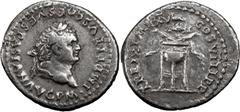 Roman Coins Titus. Denarius; Titus; 79-81 AD, Rome, 80 AD, Denarius, 3.26g. RIC-131 (R), BM-82, Paris-66, RSC-323a. Obv: IMP TITVS CAES VESPASIAN AVG P M. Head laureate r. Rx: TR P IX IMP XV - COS VII