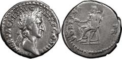 Roman Coins Nerva. Denarius; Nerva; 96-98 AD, Rome, 96 AD, Denarius, 3.60g. BM-p. 2 note, Paris-8, C-76, RIC-5. Obv: IMP NERVA CAESAR AVG - P M TR P COS II P P Head laureate r. Rx: FORTVNA - P R Fortu