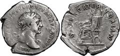 Roman Coins Trajan and his Consecrated Father. Denarius; Trajan and his Consecrated Father; 98-117 AD, Rome, c. 112-3 AD, Denarius, 2.80g. BM-500; C-140 (25 Fr.); RIC-252; Woytek, MIR-406b (157 spec.)