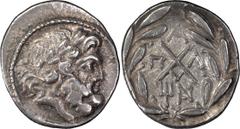 Greek Achaean League, Pallantium. Achaean League Hemidrachm, ex BCD; Achaean League, Pallantium; c. 88-30 BC, Hemidrachm, 2.32g. Benner-3, BCD-1593.1. Obv: Laureate head of Zeus r. Rx: League monogram