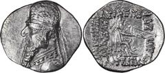 Greek Parthia, Mithradates II, 123-88 BC. Drachm; Parthia, Mithradates II, 123-88 BC; Drachm, 4.03g. Shore-96, Sellwood-28.2. Obv: Bust of king l. with long beard, wearing tiara with star in center. R