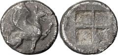 Greek Ionia, Teos. Alexandria Diobol; Ionia, Teos; c. 480-450 BC, Diobol, 1.32g. SG-4578, SNG Aulock-2258. Obv: Griffin seated r. Rx: Incuse.. F