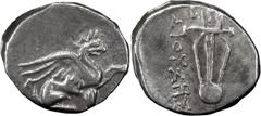 Greek Ionia, Teos. Alexandria Diobol; Ionia, Teos; c. 320-294 BC, Diobol, 0.97g. Obv: Griffin seated r., raising l. forepaw. Rx: Lyre; T[HI] above, ?IOYXHS downwards on l. Not in the standard referenc