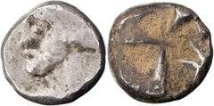 Greek Ionia, Uncertain Mint. Archaic Tetartemorion; Ionia, Uncertain Mint; 6th-5th cent. BC, Tetartemorion, 0.16g. Obv: Bearded male head r. Rx: Incuse. Rare; apparently unpublished.. F