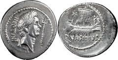 Roman Republic & Imperatorial Sextus Pompey. Denarius; Sextus Pompey; Massilia, 44-43 BC, Denarius, 4.00g. Cr-483/2, Syd-1350 (R6), C-20 (25 Fr.), Sear Imperators-235. Obv: NEPTVNI, Head of Pompey the