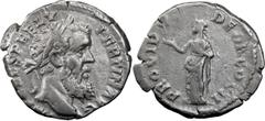 Roman Pertinax. Denarius; Pertinax; 193 AD, Rome, 193 AD, Denarius, 3.20g. BM-13, Cohen-43 (50 Fr.), RIC-11a (R2). Obv: [I]MP [C]AES P HELV - PERTIN AVG Head laureate r. Rx: PROVID - DEOR COS II The H