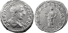Roman Geta as Caesar. Denarius; Geta as Caesar; 198-209 AD, Rome, 208 AD, Denarius, 3.89g. BMC p. 245 (wrongly as mule with rev. of Septimius), C-69, RIC-44. Obv: P SEPTIMIVS - GETA CAES Bare-headed, 