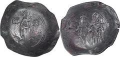 Byzantine Andronicus I. Billion Aspron Trachy; Andronicus I; Constantinople, BI Aspron Trachy, 2.90g. Sear-1985. Obv: Nimbate Virgin standing facing on dias, holding before her nimbate facing head of 