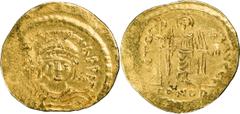 Gold Coins Maurice. Solidus; Maurice; 582-602 AD. Constantinople, c. 583/4-602 AD, Solidus, 4.46g. MIB-6, Berk-82, Sear-478. Obv: [D N mAV]RC - TIB PP AVI Draped, cuirassed bust facing, wearing plumed