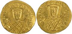 Gold Coins Irene. Solidus; Irene; 797-802 AD. Constantinople, Solidus, 4.55g. Berk-236, Sear-1599. Obv: EIRI[n]H - bASILISSH Bust of Irene facing, wearing crown and loros, and holding cross on globe a