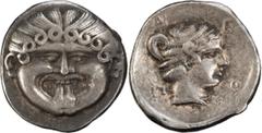 Greek Coins Pangaean District, Neapolis. Achaean League Hemidrachm, ex BCD; Pangaean District, Neapolis; c. 424-350 BC, Hemidrachm, 1.95g. SNG Cop-228, SNG ANS-430. Obv: Head of gorgon facing, with pr