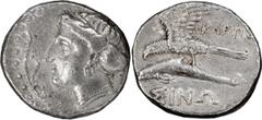 Greek Coins Paphlagonia, Sinope. Drachm; Paphlagonia, Sinope; c. 330-300 BC, Drachm, 5.94g. SNG BM-1473. Obv: Head of Nymph l., aplustre in field before her face. Rx: Eagle on dolphin l., S??O below, 