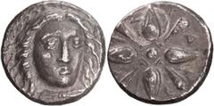 Greek Coins Caria, Hidrieus. Achaean League Hemidrachm, ex BCD; Caria, Hidrieus; Hemidrachm, 2.05g. Cf. BM-7, cf. SNG Aul-2371 (both trihemiobols), SNG Keckman-, SNG Kayhan-. Obv: Facing Head of Apoll