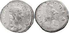 Roman Coins Julia Paula. Denarius; Julia Paula; Rome, 220 AD, Denarius, 3.34g. BM-172, RSC-6a, Eauze Hoard-376 (29 spec.), RIC-211. Obv: IVLIA PAVLA AVG Bust draped r., with later coiffure with small 