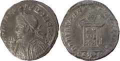 Roman Coins Crispus as Caesar. AE 3, Reduced Follis; Crispus as Caesar; 317-326 AD, Trier, 323 AD, Reduced Follis, 3.14g. RIC-394, officina S=2 (r3). Obv: IVL CRISPVS NOB CAES Laureate, cuirassed bust