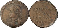 Roman Coins Constantius II as Caesar. AE 3, Reduced Follis; Constantius II as Caesar; 324-337 AD, Antioch, 324-5 AD, Reduced Follis, 2.45g. RIC-60, officina A=1 (r3). Obv: Bust laureate, draped, cuira